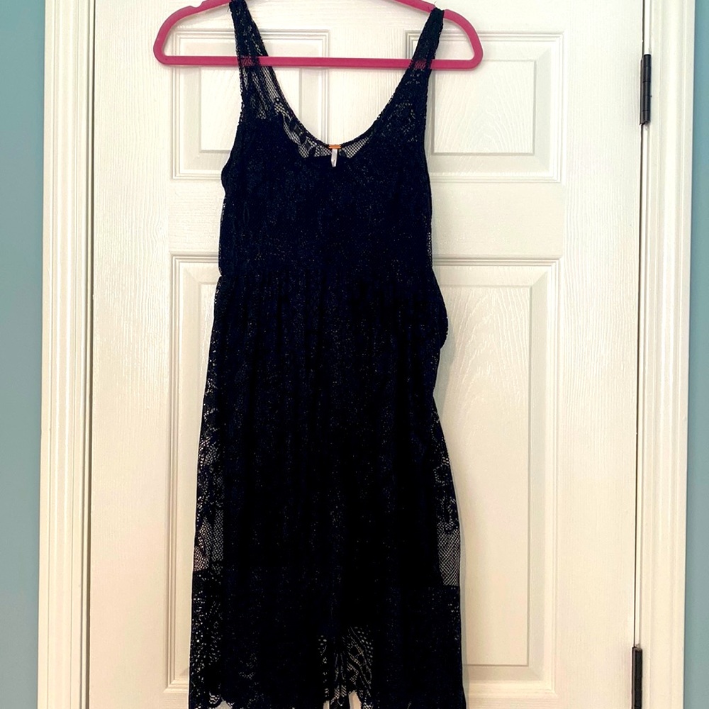 Free People Night Shimmer Black Lace Sequin Mini Dress Size 2